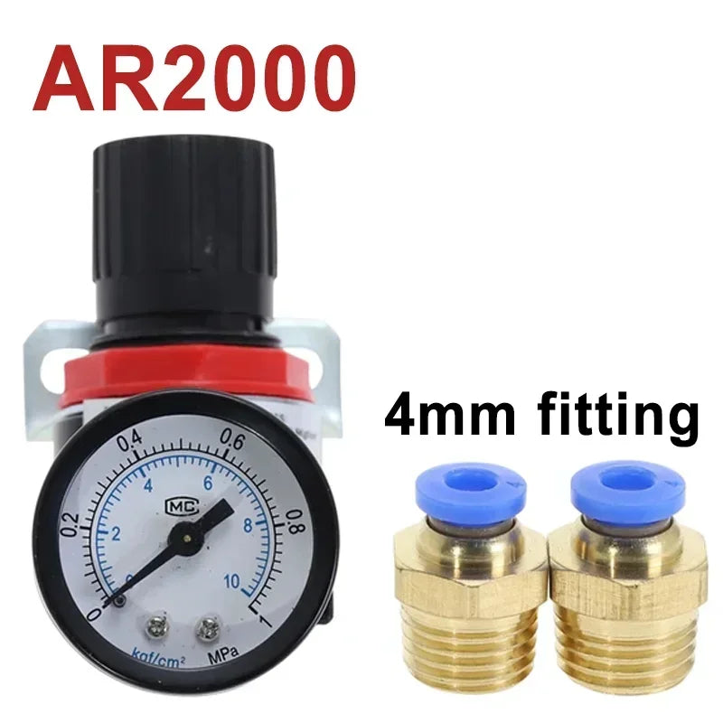 AR2000 Pneumatic Air Compressor Pressure Regulator Reduction Valve 1/4'' Thread BSP with 2MM 4MM 6MM 8MM 10MM Fittings