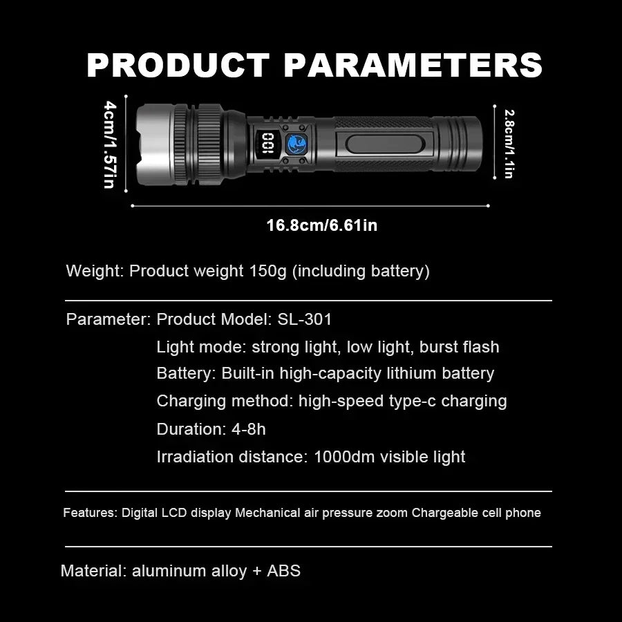 100000LM High Power LED Flashlight Rechargeable Tactical Torch