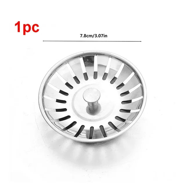 Kitchen Sink Strainer with Handle & Stopper Replacement Sink Drain Basket Stainless Steel Mesh Filter Strainers Waste Hole Trap