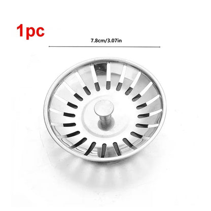 Kitchen Sink Strainer with Handle & Stopper Replacement Sink Drain Basket Stainless Steel Mesh Filter Strainers Waste Hole Trap