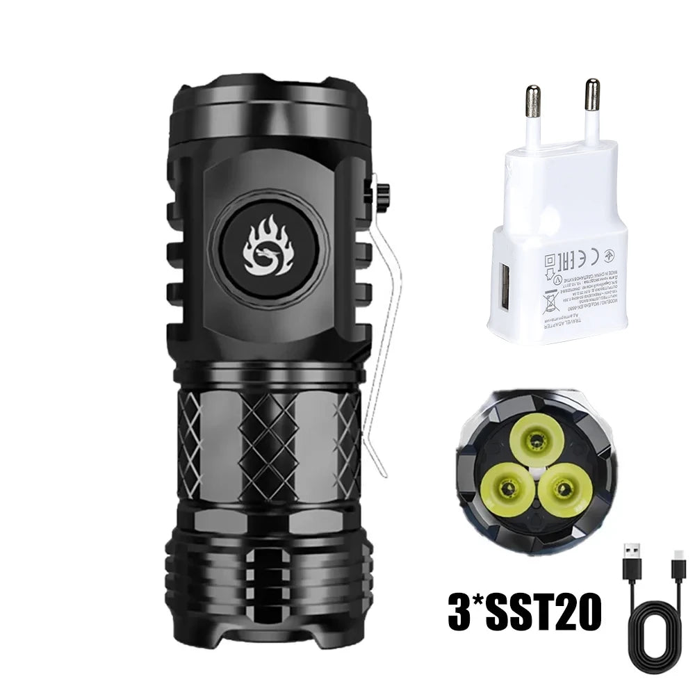 High Quality SST20 LED Flashlight USB Rechargeable Pen Clip Torch