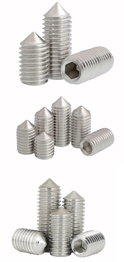 250PCS Stainless Steel Allen Head Socket Set Grub Screws Assortment — M3 M4 M5 M6 M8 Cup Point with Storage Box
