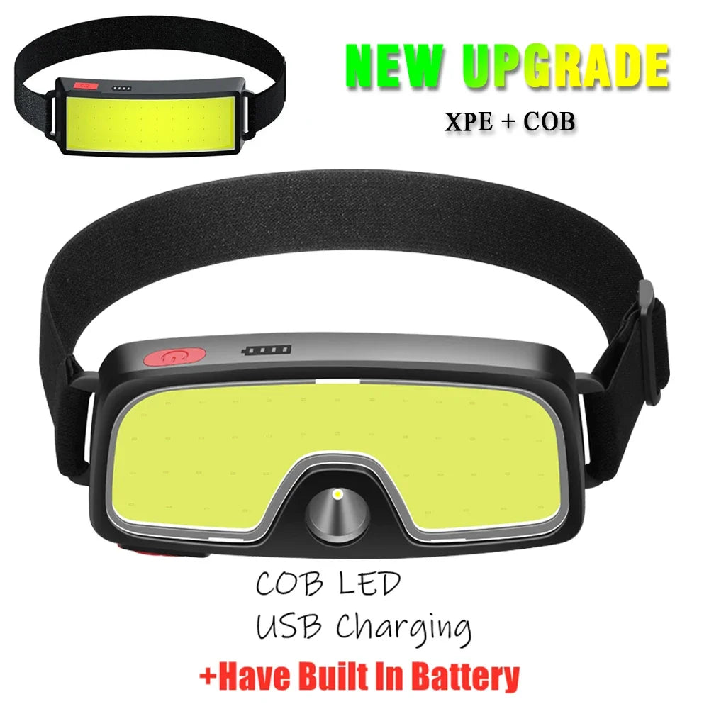 COB LED Rechargeable Headlamp with Built-in Battery Waterproof Head Torch