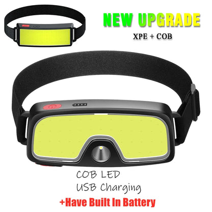 COB LED Rechargeable Headlamp with Built-in Battery Waterproof Head Torch