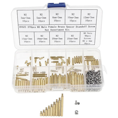 M2 Spacer Assortment Screw &amp; Nut Set 270pcs — Clear Storage Box for Electronics Assembly