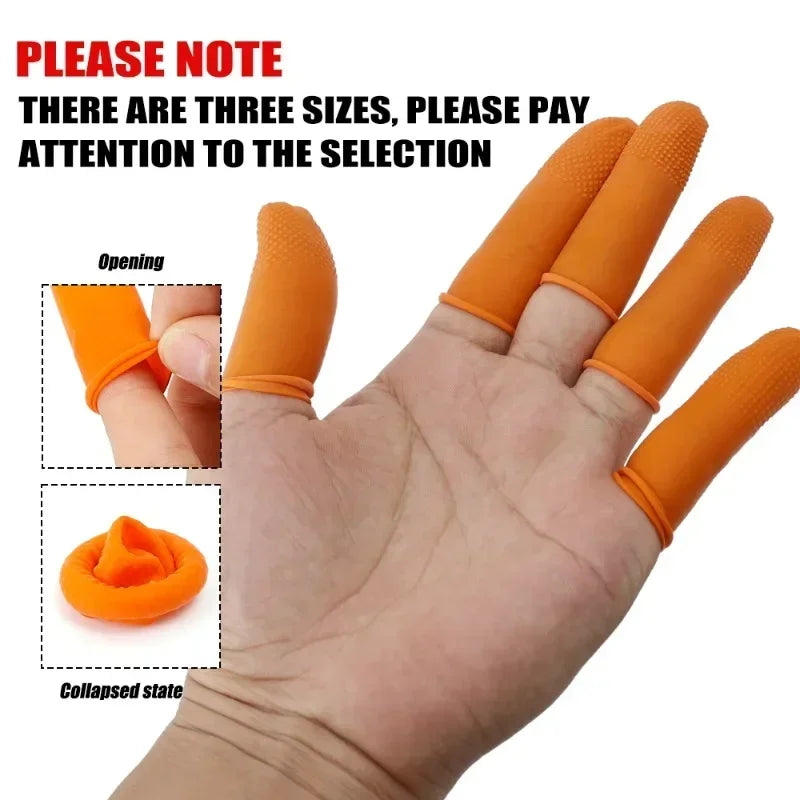 200/10PCS Latex Finger Cots Orange Thumb Caps Anti-static Industry Rubber Fingertips Protector Gloves Non-slip Finger Gloves