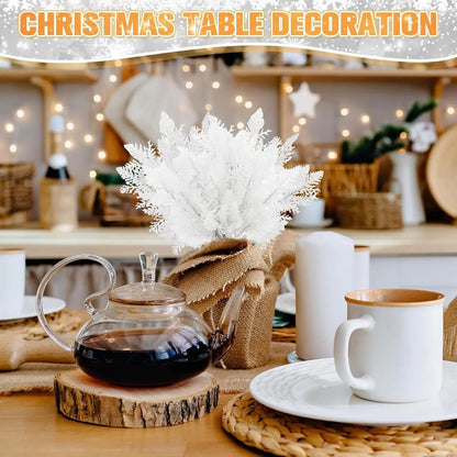 Christmas Artificial Pine Needles Branches White Fake Pine Branches Plants Party Wreath DIY New Year Gifts Table Decor