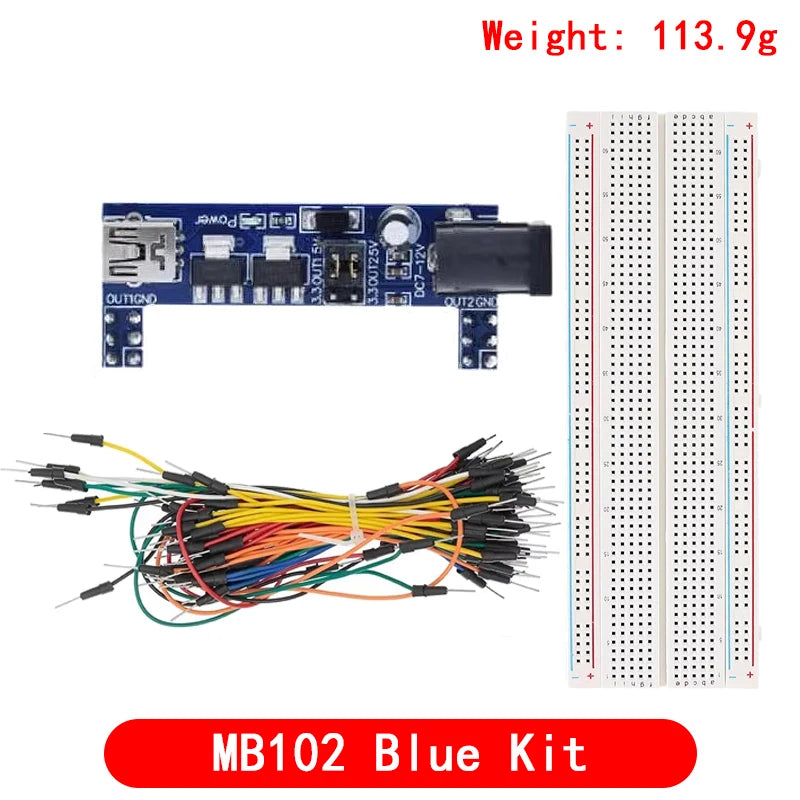 MB102 830-Point Breadboard Kit — Power Module 3.3V/5V + Jumper Wires, Arduino Prototyping