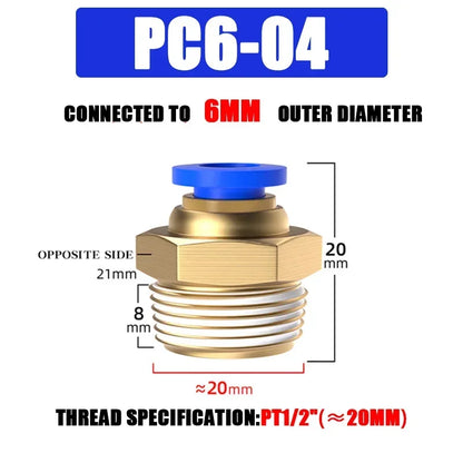 Pneumatic Fitting Air Connector PC 4mm 6mm 8mm 10mm 12mm Thread 1/8" 1/4" 3/8" 1/2" Hose Fittings Pipe Quick Connectors