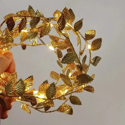 Silver Golden Tiny Leaves LED Fairy Lights String 5M 10M Christmas Wedding Party Holiday Garland Wreath Decor