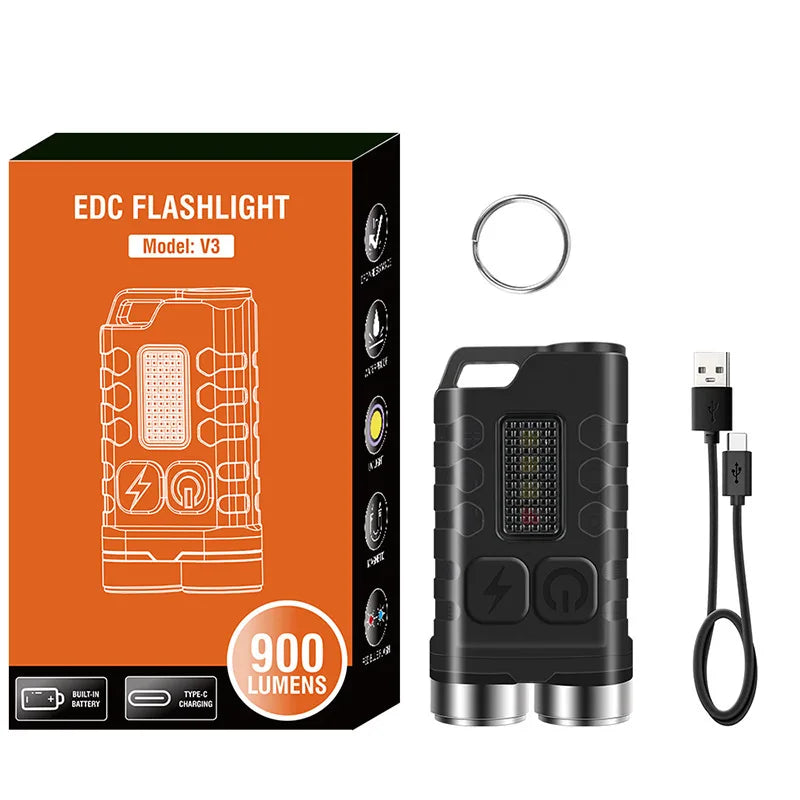 Mini Portable Keychain LED Flashlight TYPE C Rechargeable Camping Hiking Lantern High Power Luminous Flash Light Pocket Torch