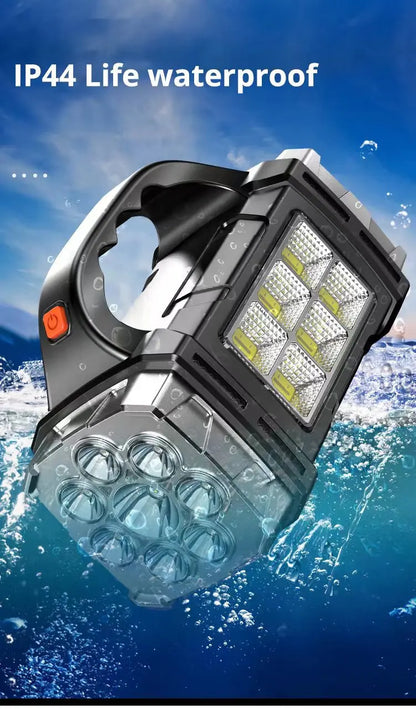 USB Rechargeable Solar LED Flashlight COB Work Light 4 Gear Camping Lamp