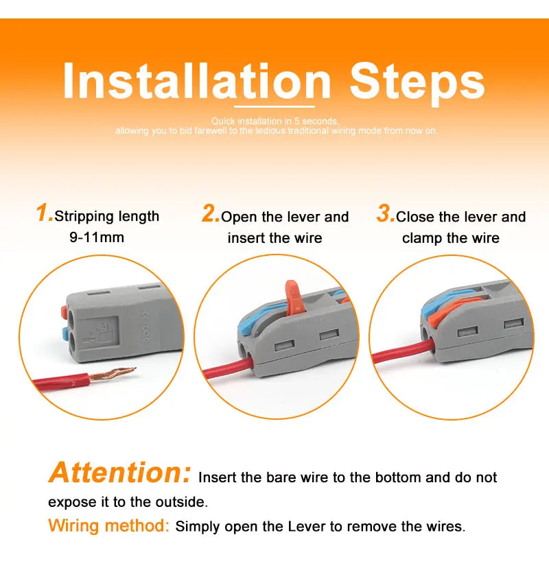 10PCS SPL2/3 Connector Wiring Terminal Quick PCT Lamp Wire Connector Parallel Wire Junction Box 2 In Multiple Out Splitter