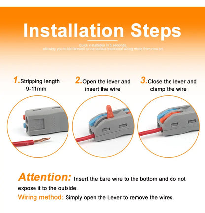10PCS SPL2/3 Connector Wiring Terminal Quick PCT Lamp Wire Connector Parallel Wire Junction Box 2 In Multiple Out Splitter