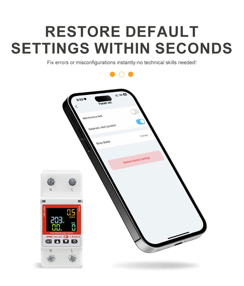 2P WiFi Smart Circuit Breaker DGC-63T, Remote Control 1-63A Adjustable Switch, Timer, Voltage, Current, Temperature, Leakage Protection
