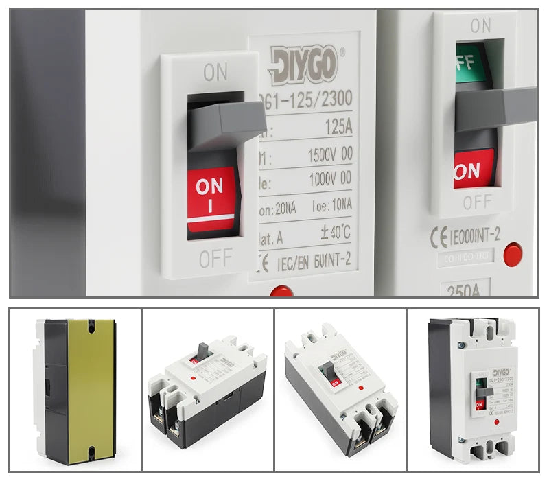 DC Solar MCCB Molded Case Circuit Breaker 1P/2P/4P DC500V/1000V 125A/250A Overload Protection for Solar PV Systems
