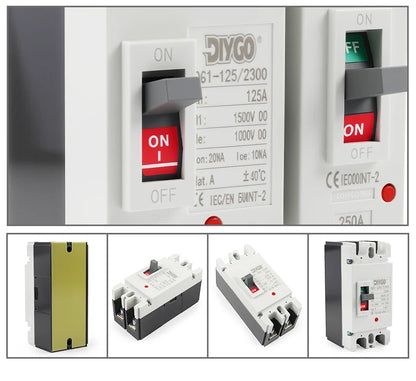 DC Solar MCCB Molded Case Circuit Breaker 1P/2P/4P DC500V/1000V 125A/250A Overload Protection for Solar PV Systems