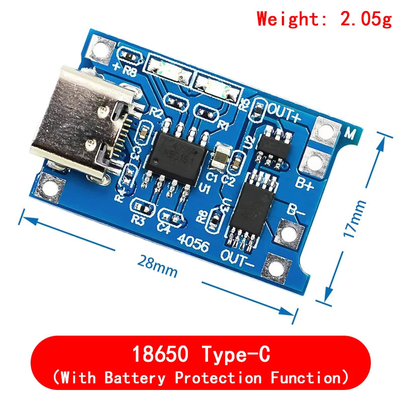 type-c/Micro USB 5V 1A 18650 TP4056 Lithium Battery Charger Module Charging Board With Protection Dual Functions 1A Li-ion