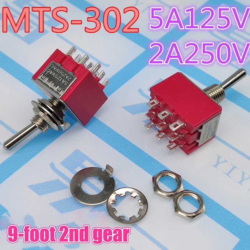 1PC 5A/125V-2A/250V AC MTS-402 Push Button Switch 9Pin Toggle Switches Red 2/3 Position ON-ON DPDT Mini Toggle Switches