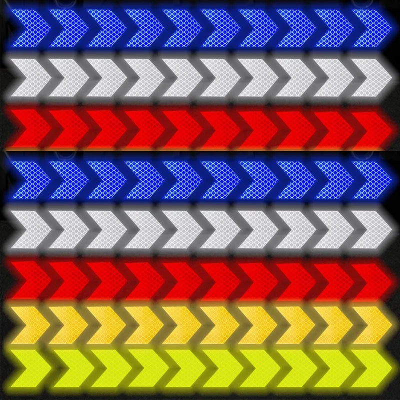 Car Reflective Arrow Stickers with Luminous Film – Hazard Warning Safety Decals for Car Bumper & Trunk (10pcs)
