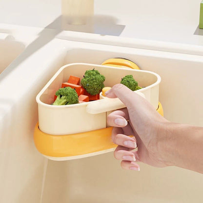 Suction Cup Sink Strainer Basket with Press-to-Dump Auto Dumping + Sponge Storage Rack | Kitchen Drain Organizer