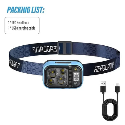 Multi-light Source Headlamp Red Light Portable LED Head Lamps Rechargeable Headlight Built-in Battery Display Waterproof Lamp