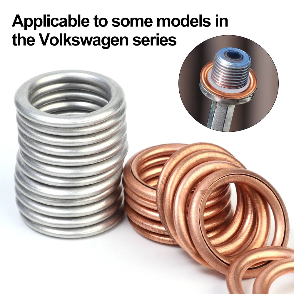 Car Oil Pan Drain Gasket – Aluminum/Copper Oil Drain Plug Gasket Replacement Accessories for Volkswagen & Audi