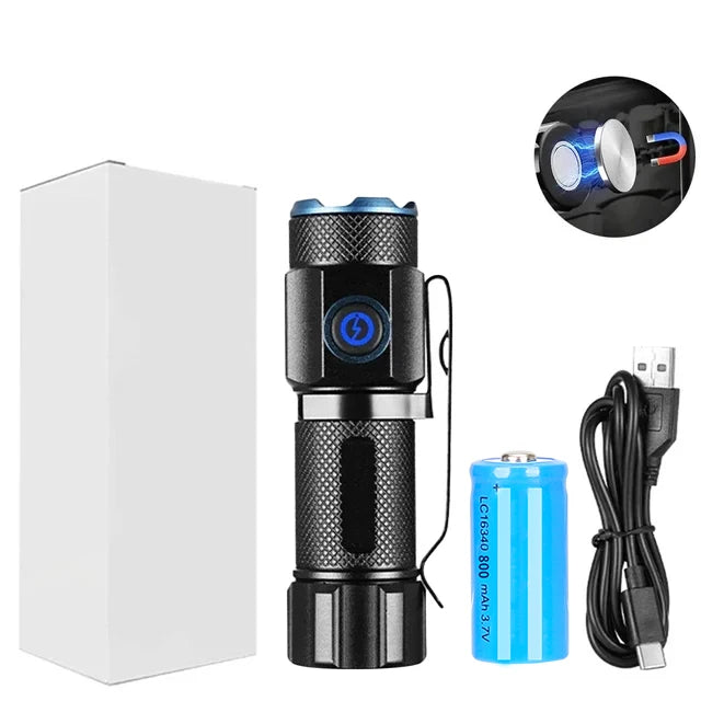 Ultra Bright Mini P50 LED Flashlight USB C Rechargeable Hat Clip Torch