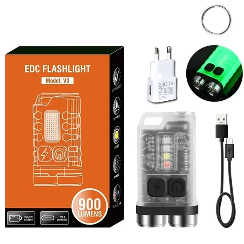 V3 EDC LED Flashlight Rechargeable Mini Keychain Torch with UV