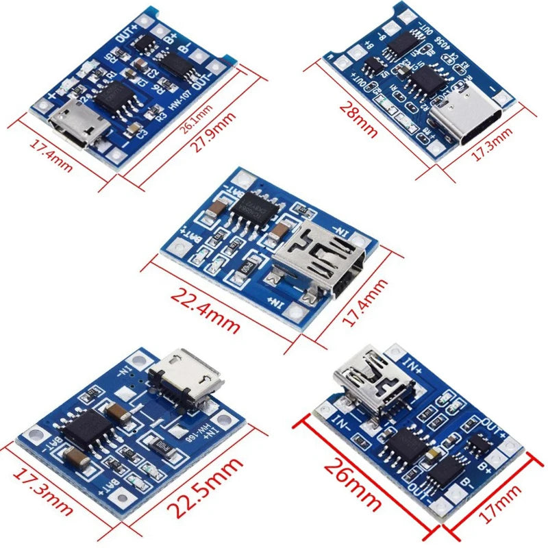 type-c/Micro USB 5V 1A 18650 TP4056 Lithium Battery Charger Module Charging Board With Protection Dual Functions 1A Li-ion