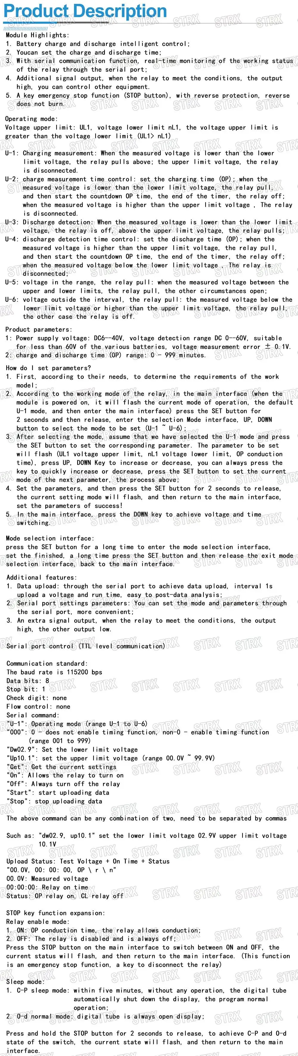 Battery Charge/Discharge Module with Voltmeter, Undervoltage/Overvoltage Protection, Timing and Communication
