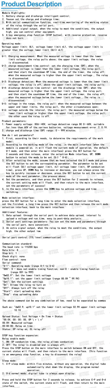 Battery Charge/Discharge Module with Voltmeter, Undervoltage/Overvoltage Protection, Timing and Communication