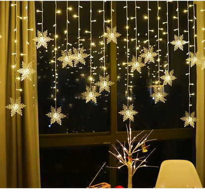 Christmas Holiday LED Snowflakes Flashing Fairy Curtain Lights 32M Waterproof String Lights for Xmas Party Wedding Decoration