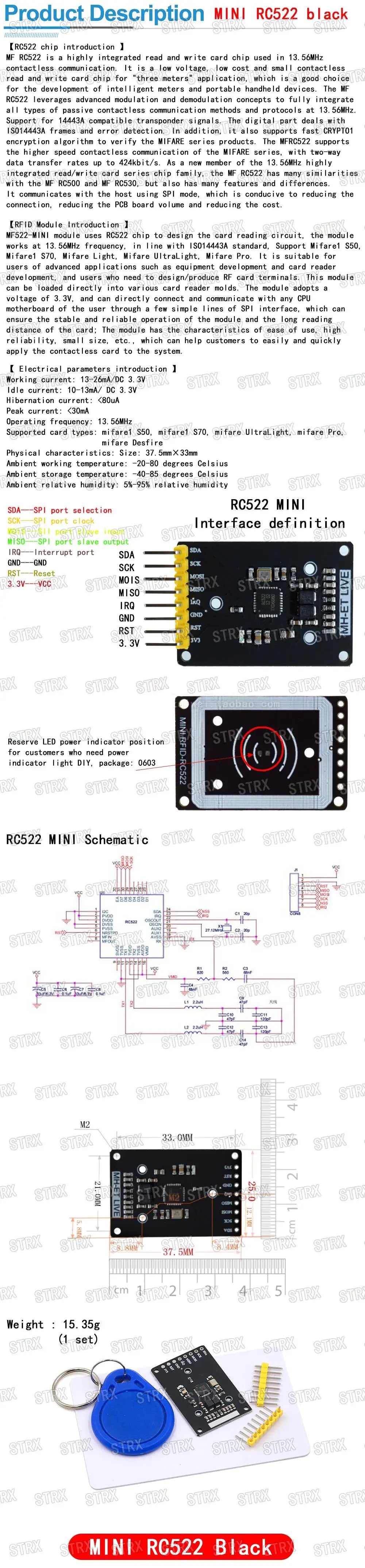 NFC RFID Reader Module Kit S50 13.56MHz 125kHz SPI Write & Read Compatible with Arduino UNO 2560
