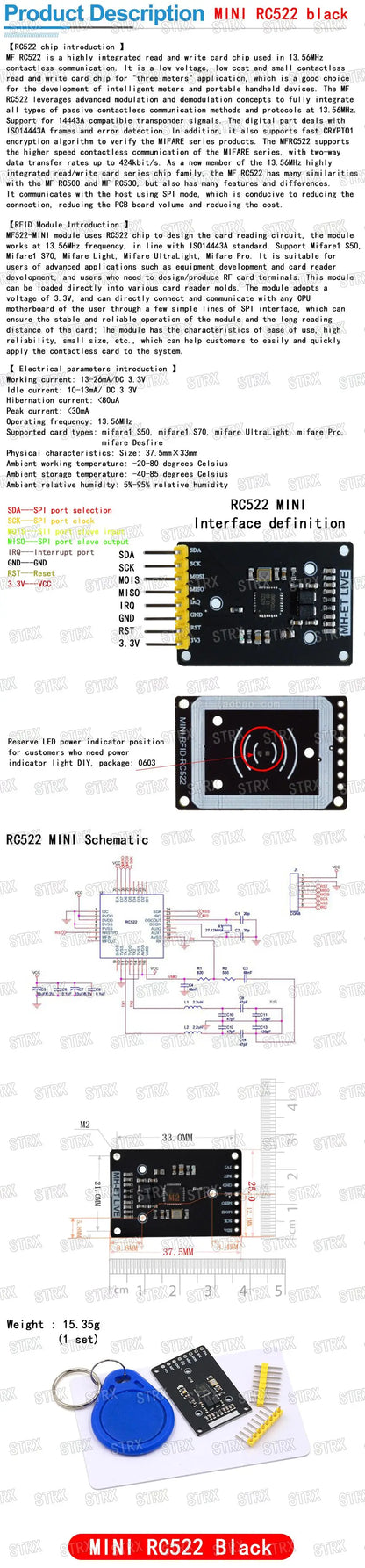 NFC RFID Reader Module Kit S50 13.56MHz 125kHz SPI Write & Read Compatible with Arduino UNO 2560