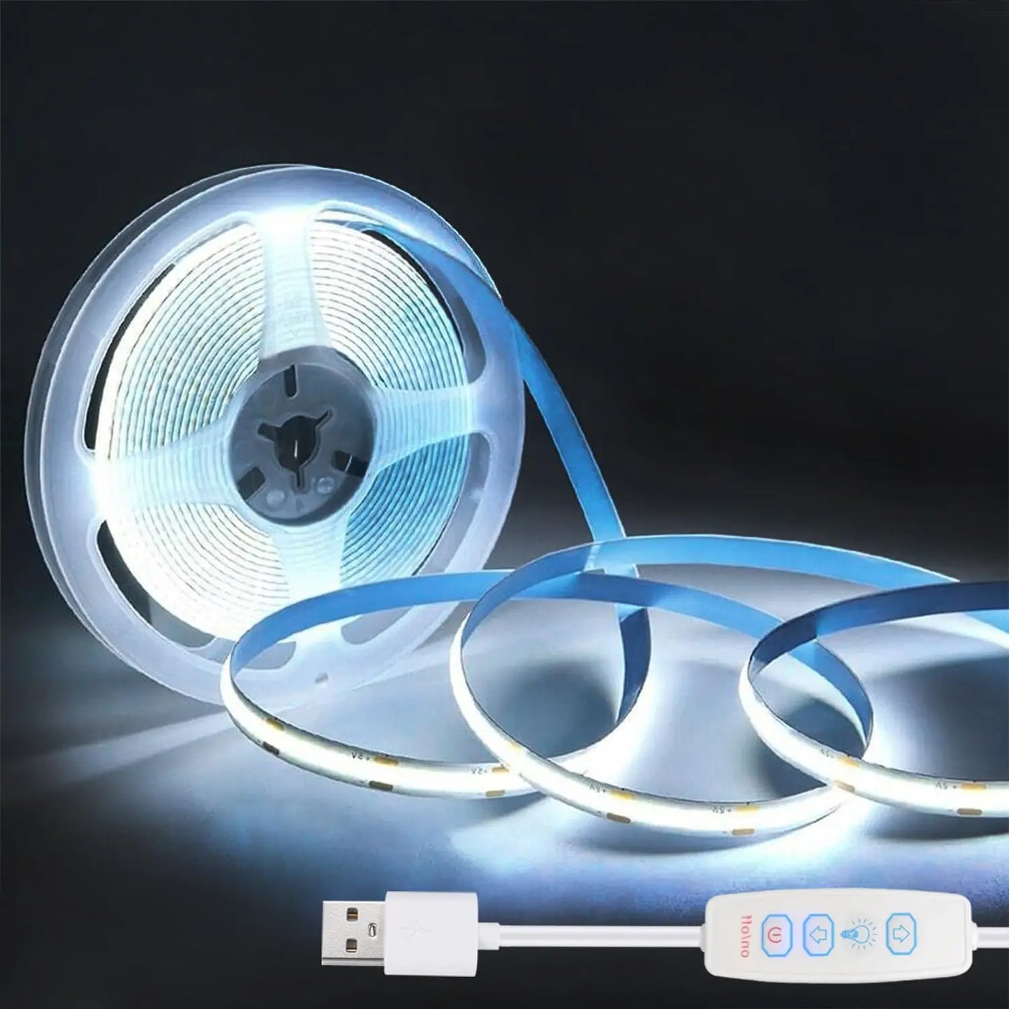 USB COB LED Strip Light 5V with Dimmer Flexible Backlight White/Warm White