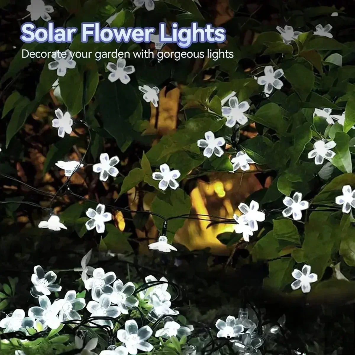 Solar Sakura Fairy String Lights, 5/7/12/22M Peach Blossom Cherry LED Lamp for Wedding, Party, Garden, Christmas Outdoor Decor