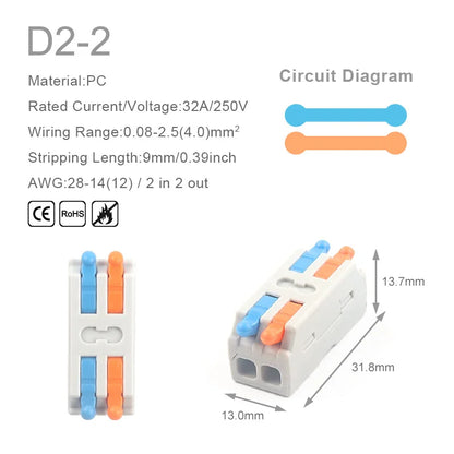 10PCS Mini Fast Wiring Cable Connectors Universal Compact Splitter Electrical Conductors Push-in Home Terminal Block