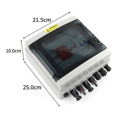 Solar Photovoltaic PV Combiner Box 500V 2 In 1 Out Lightning Protection DC Fuse MCB SPD IP65 Waterproof Outdoor Wall-Mounted