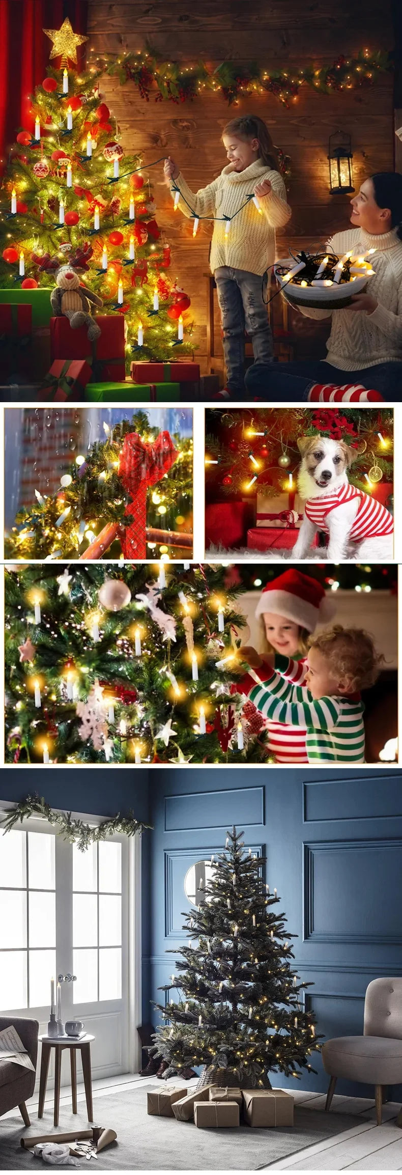 Flameless Taper Christmas Candle String Light with Clips 10/20 LED for Home Party Xmas Tree Holiday Decorations