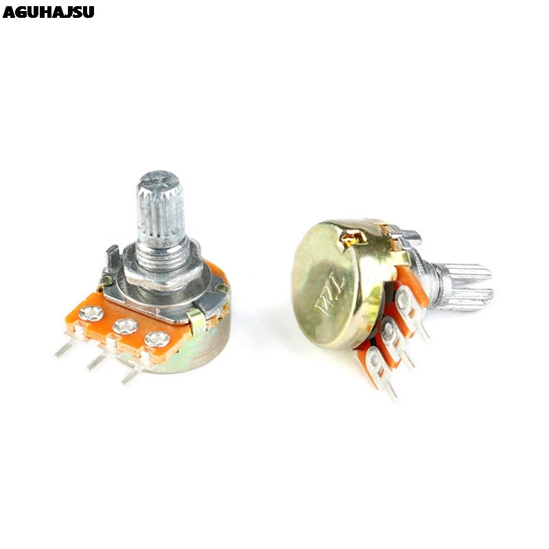 WH148 3-Pin Dual Stereo Potentiometer 15mm Shaft – 1K to 500K