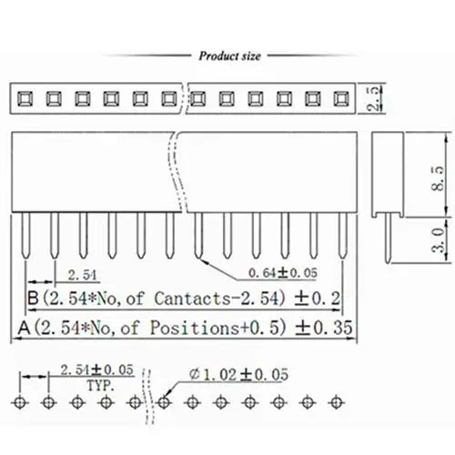 5PCS Single Row Female Pin Header Socket 2.54mm Pitch 1-40P Connector