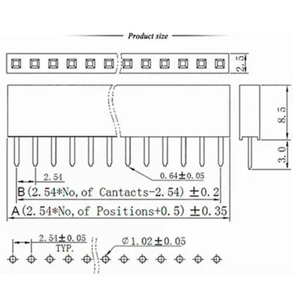5PCS Single Row Female Pin Header Socket 2.54mm Pitch 1-40P Connector