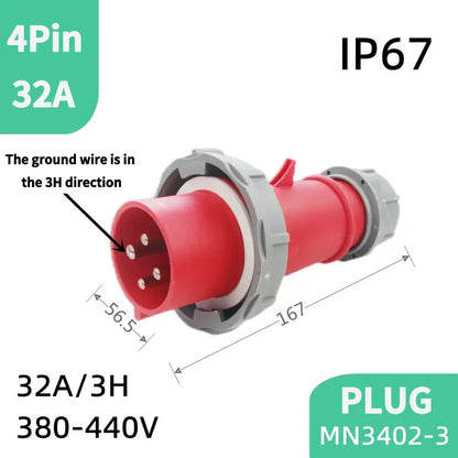 4-Pin 32A Industrial Plug & Socket — MN3412 Refrigerated Container Connector 380–440V