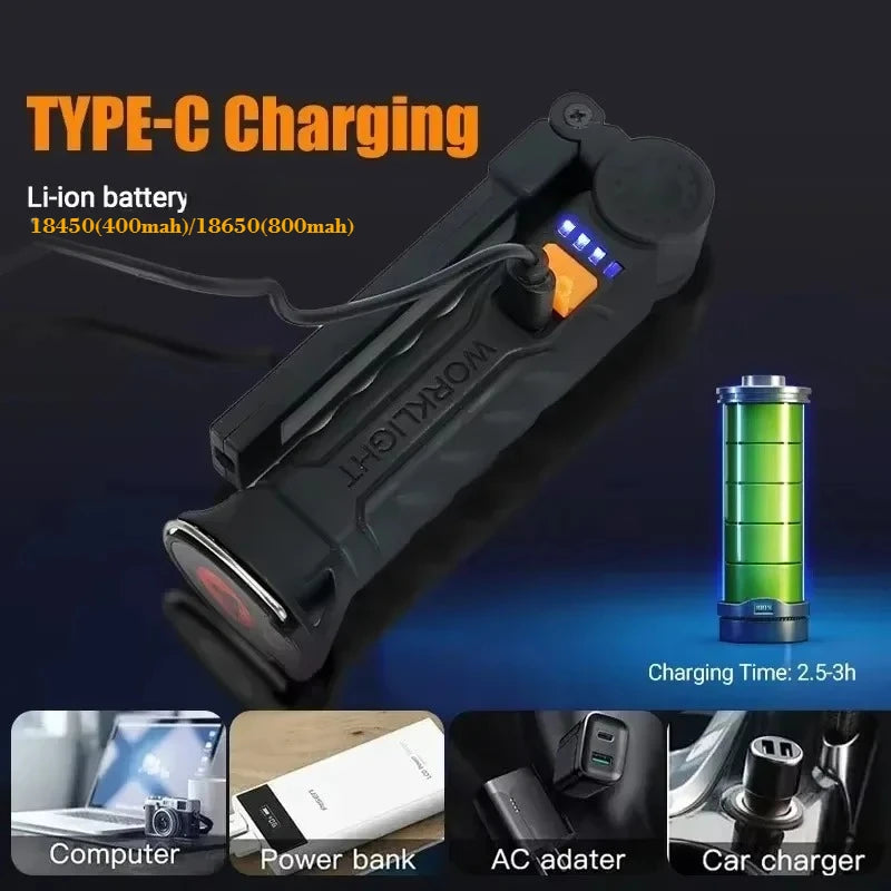 Folding COB XPE LED Work Light Rechargeable Magnetic Flashlight