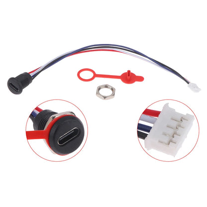 USB Type-C Female Waterproof Connector Jack, USB-C 4Pin High Current Charging Socket with PH2.0 Nut Snap Lock Plate
