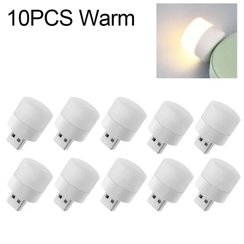 1-20PCS Mini USB LED Plug Lamp Portable Eye Protection Book Reading Light Small Round Car Bulb Computer Mobile Power Lamps
