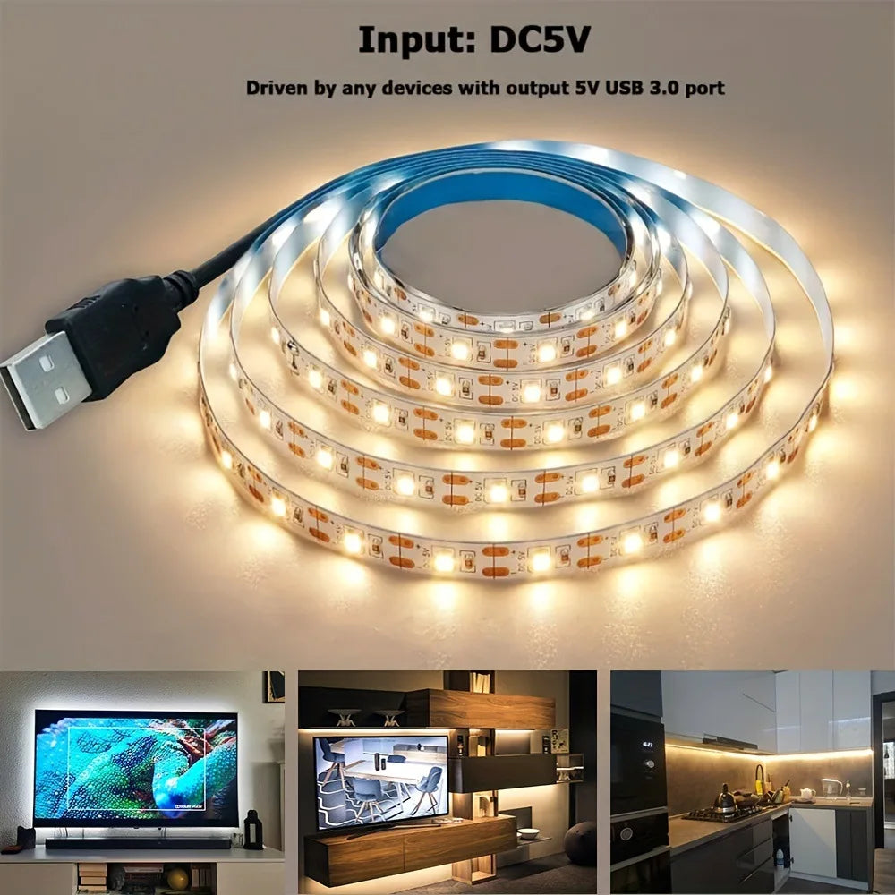 1~5m DC 5V USB LED Strip Warm White/White 2835 LED Strip Light TV Background Lighting Tape Home Decor Lamp LED Light