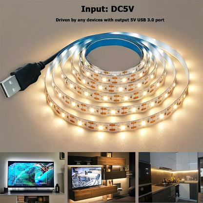 1~5m DC 5V USB LED Strip Warm White/White 2835 LED Strip Light TV Background Lighting Tape Home Decor Lamp LED Light