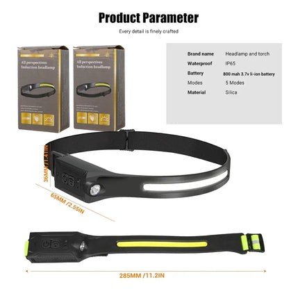 Portable Sensor HeadLamp USB Rechargeable Induction Headlight Front Light Torch for Camping Fishing Hiking Emergency Lantern